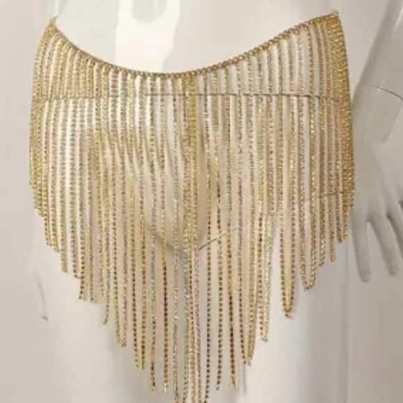 Gold Tassel Fringe Skirt Waist Chain Hip Belt Jewelry Heart Pendant - Picture 1 of 3